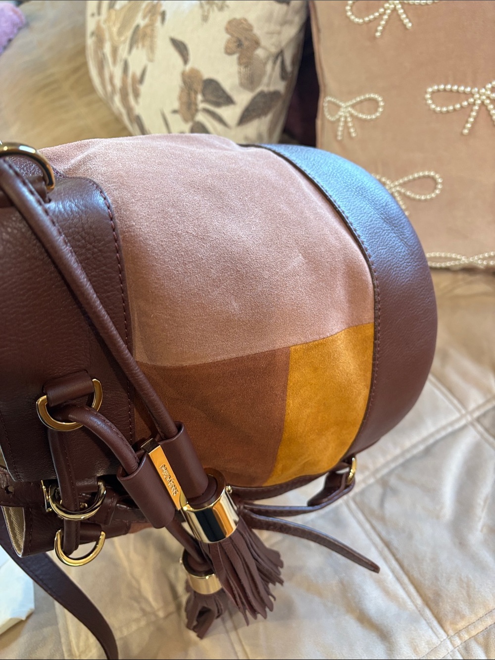 See By Chloe Colorblock Suede & Leather Drawstring Crossbody - Picture 16 of 17